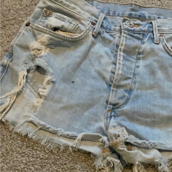 True Religion Light Washed Distressed Denim Jean Shorties:27 - Picture 3 of 7